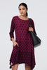 Purple | Geo Print Hanky Hem 3/4 Sleeve Tunic Dress