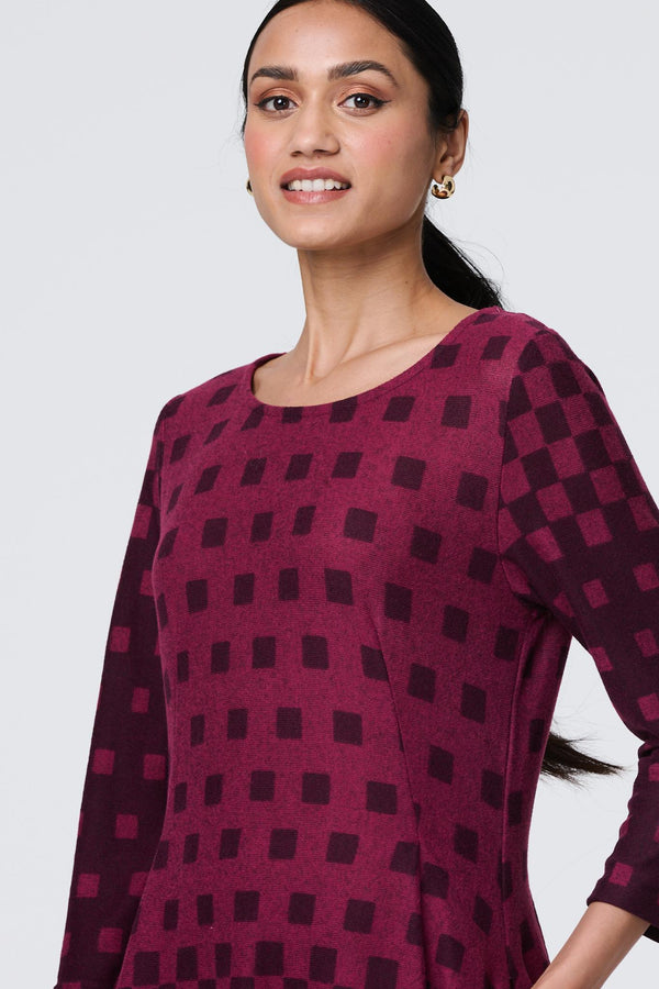 Purple | Geo Print Hanky Hem 3/4 Sleeve Tunic Dress
