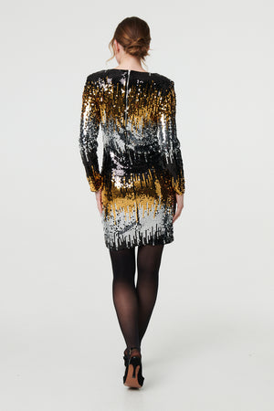 Gold | Sparkly Sequin Long Sleeve Mini Dress
