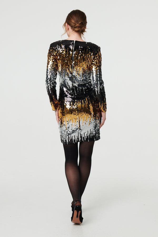 Gold | Sparkly Sequin Long Sleeve Mini Dress

