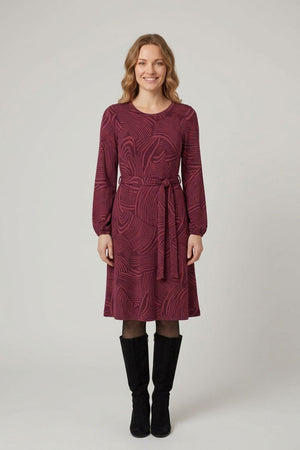 Purple | Abstract Tie Waist A-Line Midi Dress