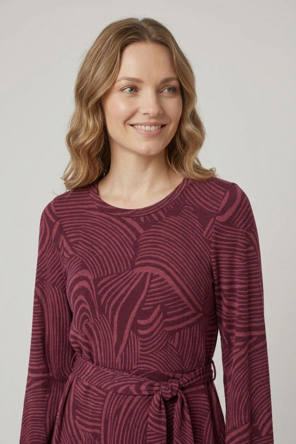 Purple | Abstract Tie Waist A-Line Midi Dress