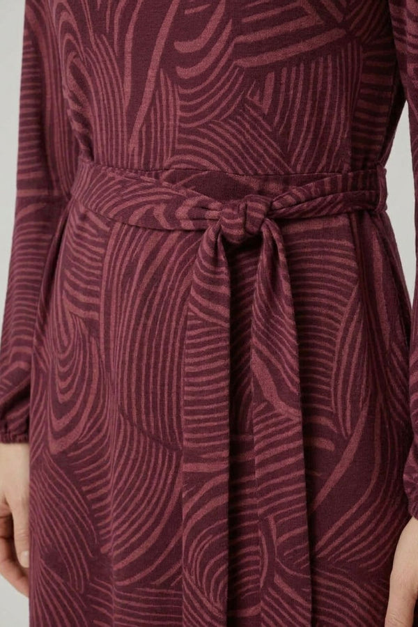 Purple | Abstract Tie Waist A-Line Midi Dress