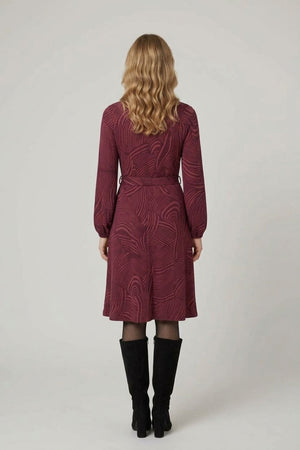 Purple | Abstract Tie Waist A-Line Midi Dress