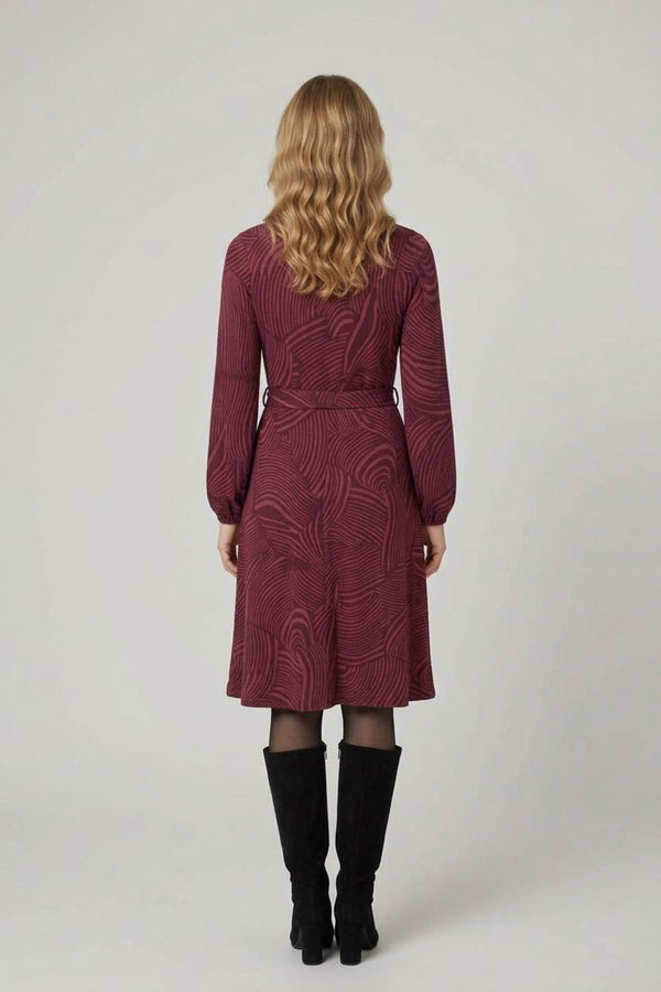 Purple | Abstract Tie Waist A-Line Midi Dress