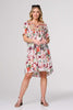 White | Tropical Print Tie Neck Knee Length Dress
