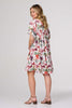 White | Tropical Print Tie Neck Knee Length Dress
