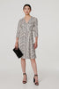 Cream | Printed 3/4 Sleeve Knee Length Wrap Dress : Model is 5'9
