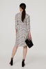 Cream | Printed 3/4 Sleeve Knee Length Wrap Dress
