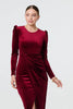 Red | Velvet Long Puff Sleeve Split Hem Midi Dress
