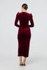 Red | Velvet Long Puff Sleeve Split Hem Midi Dress
