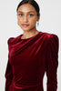 Red | Velvet Long Puff Sleeve Split Hem Midi Dress
