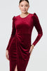 Red | Velvet Long Puff Sleeve Split Hem Midi Dress
