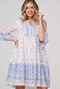 White | Embroidered 3/4 Flared Sleeve Short Smock Dress