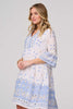 White | Embroidered 3/4 Flared Sleeve Short Smock Dress
