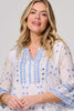 White | Embroidered 3/4 Flared Sleeve Short Smock Dress