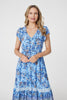 Blue | Floral Cap Sleeve Lace Trim Midi Dress
