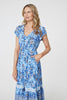 Blue | Floral Cap Sleeve Lace Trim Midi Dress
