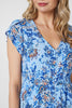 Blue | Floral Cap Sleeve Lace Trim Midi Dress
