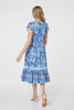 Blue | Floral Cap Sleeve Lace Trim Midi Dress

