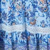 Blue | Floral Cap Sleeve Lace Trim Midi Dress
