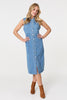 Blue | Denim Button Sleeveless Midi Shirt Dress
