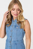 Blue | Denim Button Sleeveless Midi Shirt Dress
