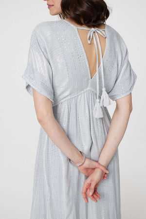 Light Grey | Dotty Empire Waist Kimono Maxi Dress