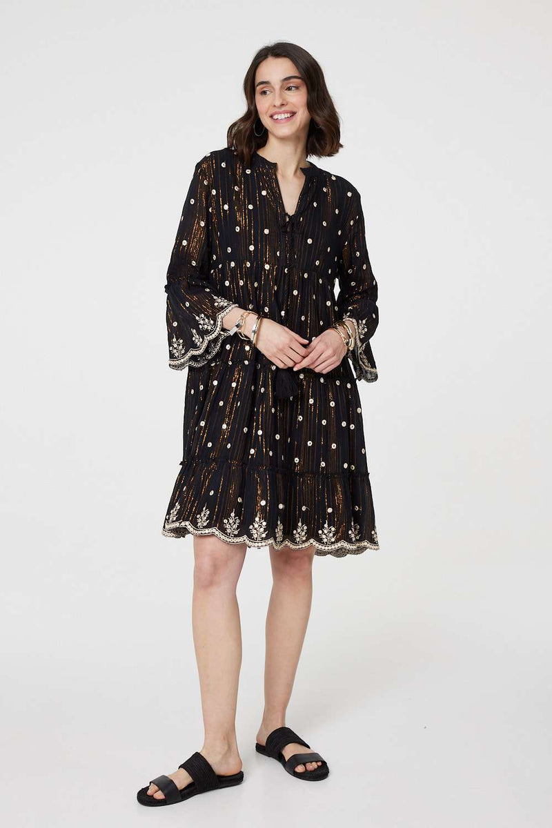 Embroidered 3/4 Sleeve Knee Length Dress | Izabel London Embroidered 3/4 Sleeve Knee Length Dress | Izabel London