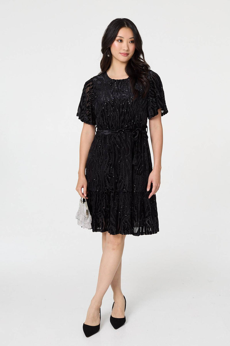Sparkly Textured Knee Length Dress | Izabel London Sparkly Textured Knee Length Dress | Izabel London