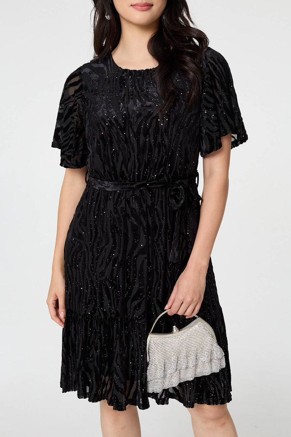 Black | Sparkly Textured Knee Length Dress