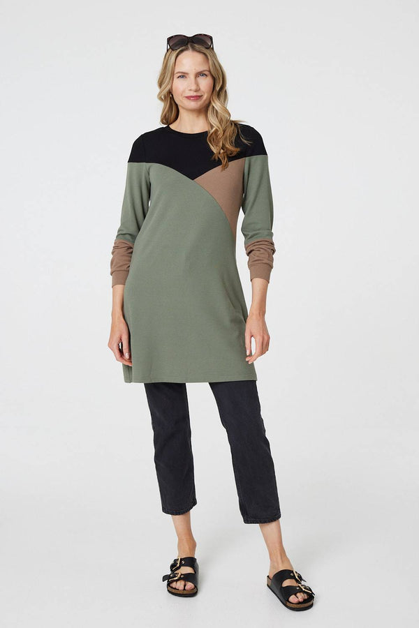 Green | Colour Block Long Sleeve Short Dress