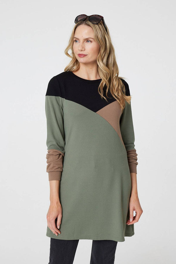 Green | Colour Block Long Sleeve Short Dress