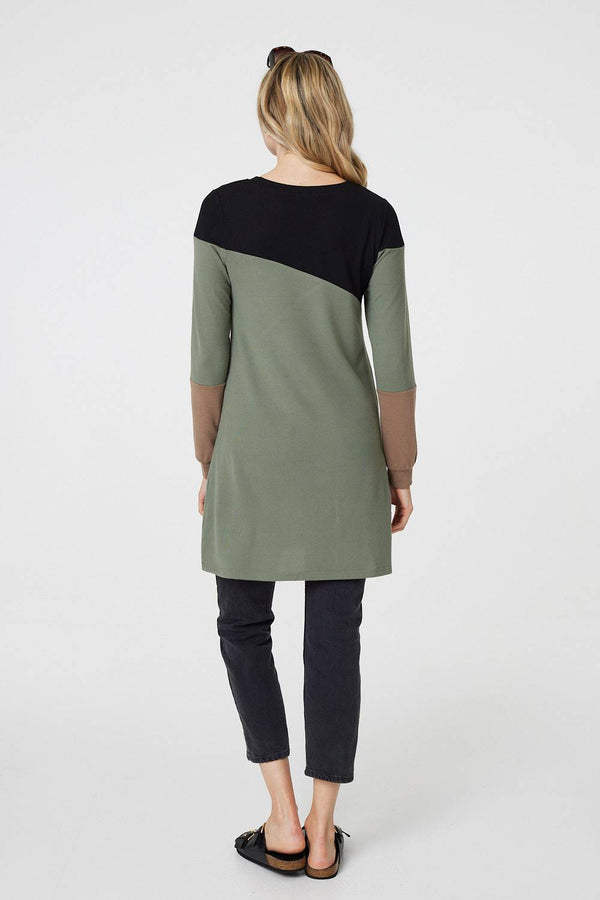 Green | Colour Block Long Sleeve Short Dress