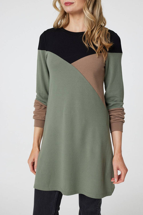 Green | Colour Block Long Sleeve Short Dress