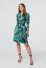 Green | Leaf Print 3/4 Sleeve Short Dress