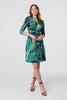 Green | Leaf Print 3/4 Sleeve Short Dress
