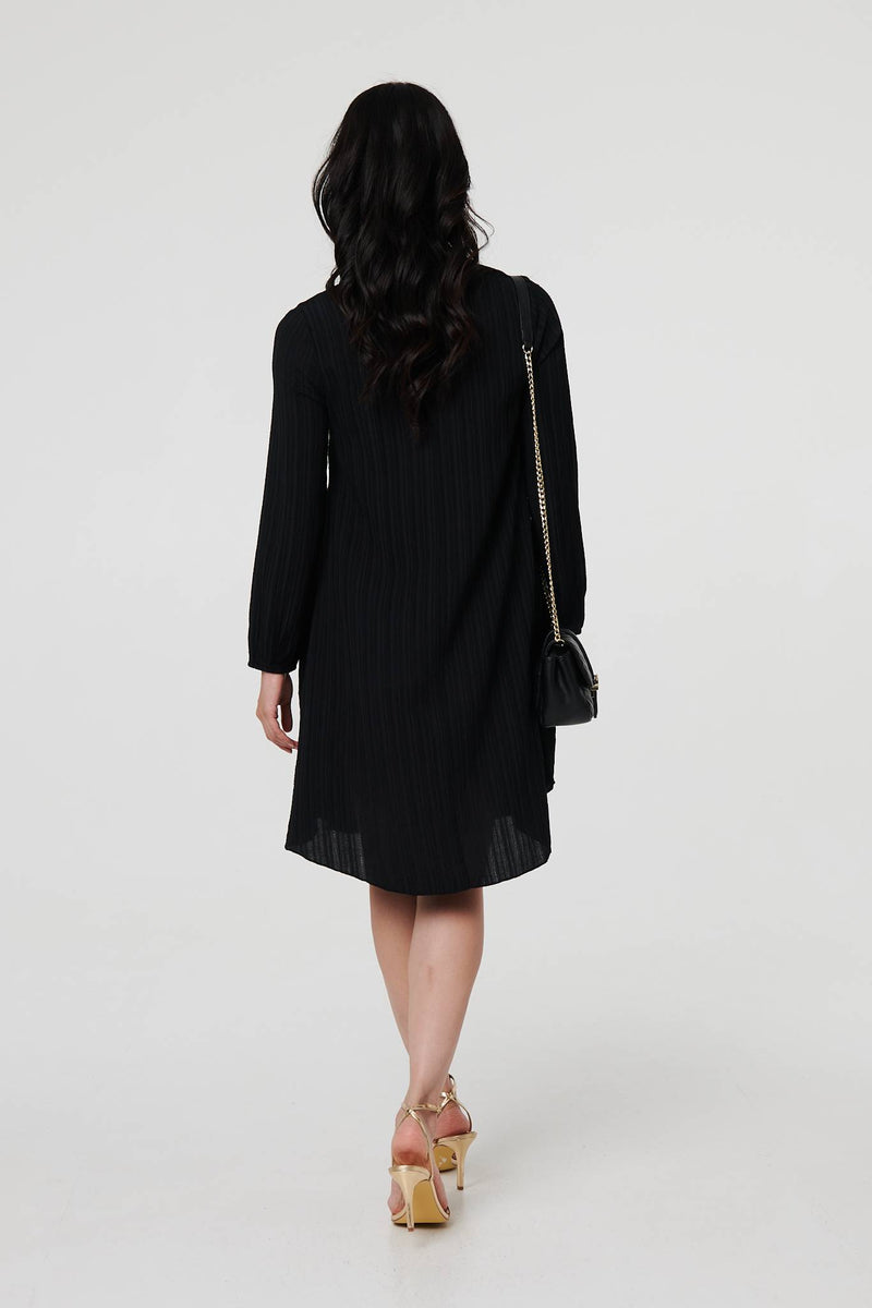 Pleated V-Neck Long Sleeve Swing Dress | Izabel London Pleated V-Neck Long Sleeve Swing Dress | Izabel London