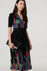 Green | Feather Print Faux Wrap Front Midi Dress