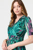 Green | Feather Print 1/2 Sleeve Wrap Midi Dress