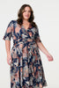 Navy | Tropical Print 1/2 Sleeve Midi Wrap Dress