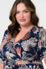 Navy | Tropical Print 1/2 Sleeve Midi Wrap Dress