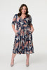 Navy | Tropical Print 1/2 Sleeve Midi Wrap Dress