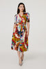 Orange | Floral 1/2 Sleeve Midi Faux Wrap Dress