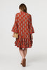 Orange | Feather Print Flare Sleeve Short Dress
