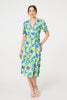 Green | Printed Belt Detail Wrap Midi Dress
