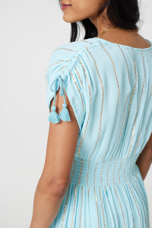 Light Blue | Striped Cap Sleeve Empire Maxi Dress