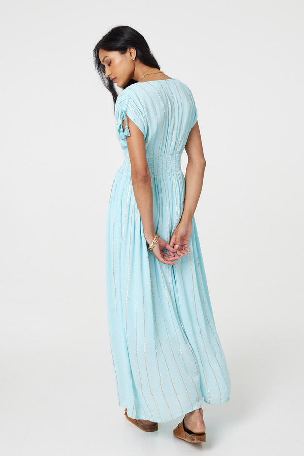 Light Blue | Striped Cap Sleeve Empire Maxi Dress