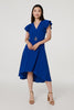 Blue | Belt Detail Frilled Sleeve Midi Dress
