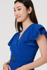 Blue | Belt Detail Frilled Sleeve Midi Dress

